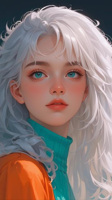an image of a girl with white hair, in the style of ross tran, light teal and dark orange, guido van helten, close-up shots, comic art, realistic marine paintings, animated gifs --ar 71:128 --stylize 