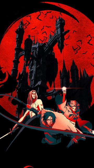 Castlevania Trio, Blood Moon, 5K, Black background