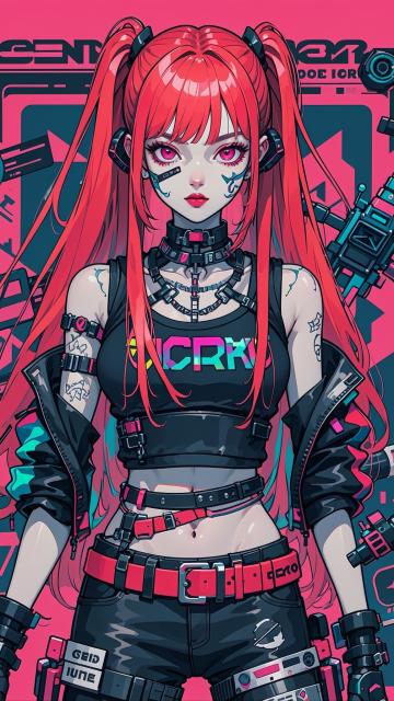 cyberpunk girl experience card get! it combines many elements of science fiction and punk. the girl has long red hair.