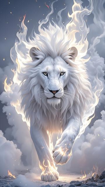 flaming white lion