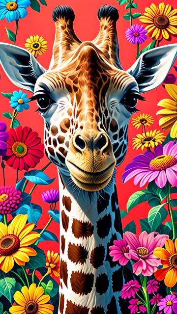 Giraffe in flowers by artist Arne Thun, in the style of Natalia Rak, 8K resolution, vintage aesthetics, , animated gifs, Naoto Hattori, highly realistic --ar 43:64 -V 6.