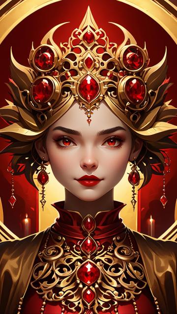 gothic grotesque design, gothic girl, red and gold cool style, red and gold background, ultra-high definition resolution, clever art style, smooth and concise, subtle light and shadow, delicate painti