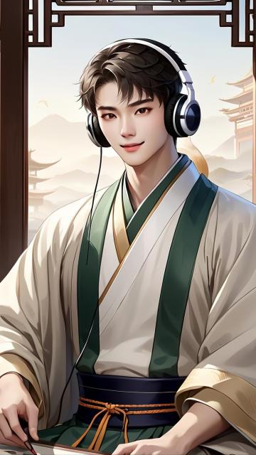 [["master painting, highest quality, exquisite details, oriental, chinese handsome guy, wearing headphones, exquisite face, photo real, high definition","en"]]