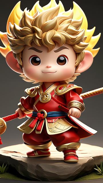q version cartoon, sun wukong, youthful feeling