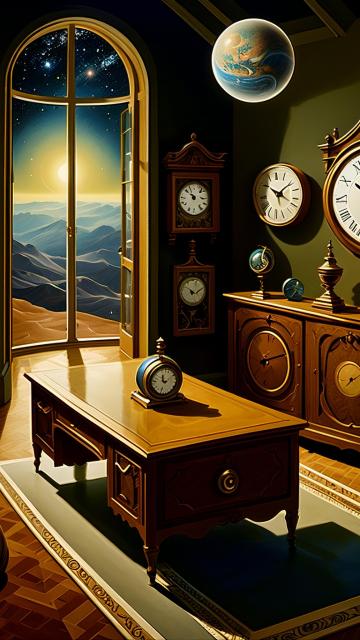 [["surreal painting, space, time, universe, clocks, furniture","en"]]